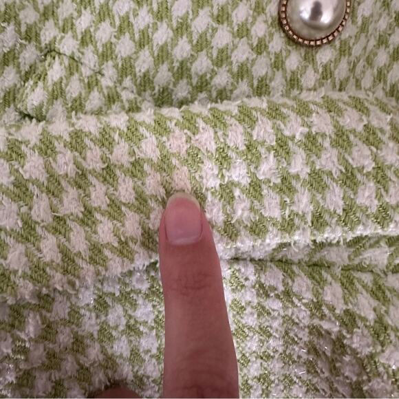 House Of Harlow Tweed Houndstooth Double Breasted Green White Blazer Small - Picture 5 of 6